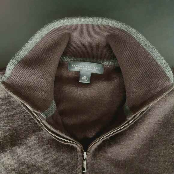 Banana Republic SZ XL Zip Up Merino Chocolate Brown Men's Mock Neck Cardigan - Picture 3 of 15